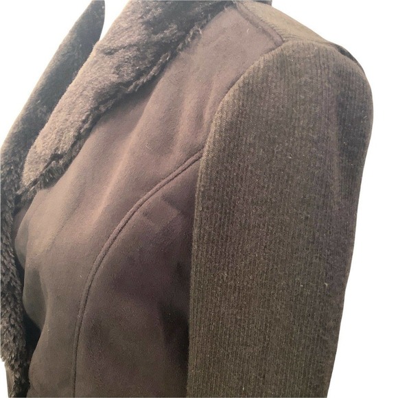 Jaclyn smith suede fabric knit faux fur brown jacket womens size S C hook & loop - Picture 4 of 8